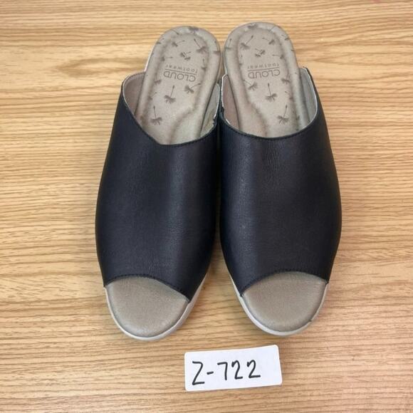 Cloud Footwear Sandal Womens EU 38 US 7.5 Black Leather Wedge Velvet - Picture 7 of 11